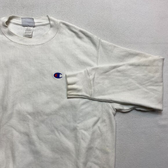 Champion Reverse Weave Crewneck Sweatshirt Men's L White Big Letters on Back - Picture 5 of 16